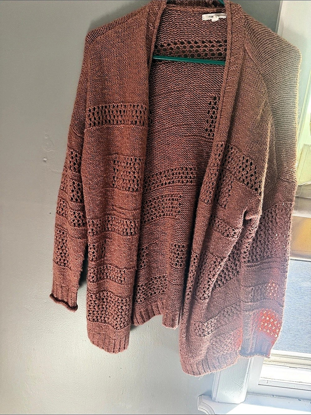 RD Style Open Front Crochet Cardigan in Brown
